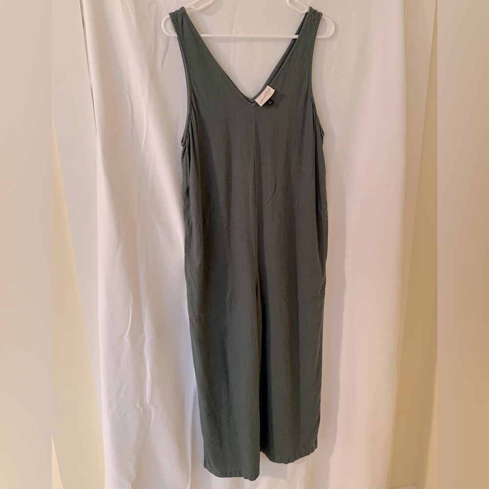 Olive Green Wide Leg Jumpsuit Romper -Linen and Polyester